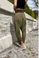 Kadın Haki Yıkamalı Beli Lastikli Düşük Ağlı Salaş Şalvar Pantolon RSD1229