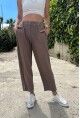 Kadın Kahverengi Beli Lastikli Çift Cep Rahat Kalıp Pantolon BST700-3526