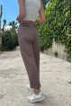 Kadın Kahverengi Beli Lastikli Çift Cep Rahat Kalıp Pantolon BST700-3526