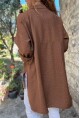 Kadın Kahverengi Çift Cep Arkası Uzun Salaş Gömlek BST700-3524