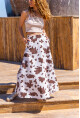 Kadın Kahverengi Kendinden Desenli Gabardin Yüksek Bel Kloş Etek BST700-3556