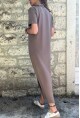 Kadın Kahverengi Polo Yaka Yanı Yırtmaçlı Uzun Elbise BST700-3525