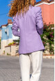 Kadın Lila Kendinden Desenli Kaşe İçi Astarlı Tek Düğme Blazer Ceket Bst3449