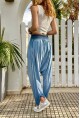 Kadın Mavi Yıkamalı Beli Lastikli Düşük Ağlı Salaş Şalvar Pantolon RSD1229