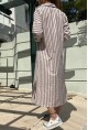 Kadın Mor Çizgili Polo Yaka Cepli Yanı Yırtmaçlı Uzun Elbise BST700-3579