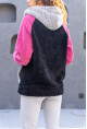 Kadın Multi Kapüşonlu Color Block Kanguru Cep Peluş Salaş Sweatshirt 1St22