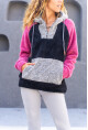 Kadın Multi Kapüşonlu Color Block Kanguru Cep Peluş Salaş Sweatshirt 1St22