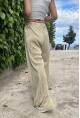 Kadın Sarı Kendinden Dokulu Beli Lastikli Bol Paça Salaş Pantolon BST700-3578