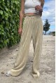 Kadın Sarı Kendinden Dokulu Beli Lastikli Bol Paça Salaş Pantolon BST700-3578