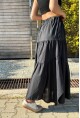 Kadın Siyah Cepli Beli Lastikli Kendinden Katlı Vual Kiloş Etek BST700-3574