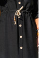 Kadın Siyah Keten Beli Büzgülü Hasır Kemerli Gömlek Elbise GK-BST2837