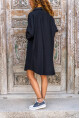 Kadın Siyah Keten Görünümlü Truvakar Kol Salaş Gömlek Elbise BST700-3582