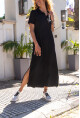 Kadın Siyah Polo Yaka Yanı Yırtmaçlı Uzun Elbise BST700-3525