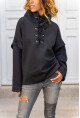 Kadın Siyah Yakası Bağcıklı Scuba Salaş Sweatshirt 1St24