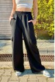 Kadın Siyah Yanı Cepli Beli Lastikli Bol Paça Salaş Pantolon BST700-3600