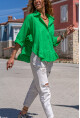 Kadın Yeşil Eteği Fırfırlı Vual Salaş Gömlek BST700-3570