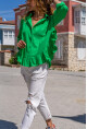 Kadın Yeşil Eteği Fırfırlı Vual Salaş Gömlek BST700-3570
