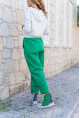 Kadın Yeşil Gabardin Beli Lastikli Cepli Salaş Pantolon Bst3475