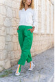 Kadın Yeşil Gabardin Beli Lastikli Cepli Salaş Pantolon Bst3475