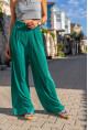 Kadın Yeşil Kendinden Dokulu Beli Lastikli Bol Paça Salaş Pantolon BST700-3578