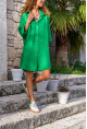 Kadın Yeşil Keten Görünümlü Truvakar Kol Salaş Gömlek Elbise BST700-3582