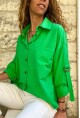Kadın Yeşil Kolları Apoletli Cepli Poplin Salaş Gömlek BST700-3557