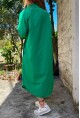 Kadın Yeşil Poplin Uzun Cepli Gömlek Elbise BST700-3555