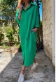Kadın Yeşil Poplin Uzun Cepli Gömlek Elbise BST700-3555